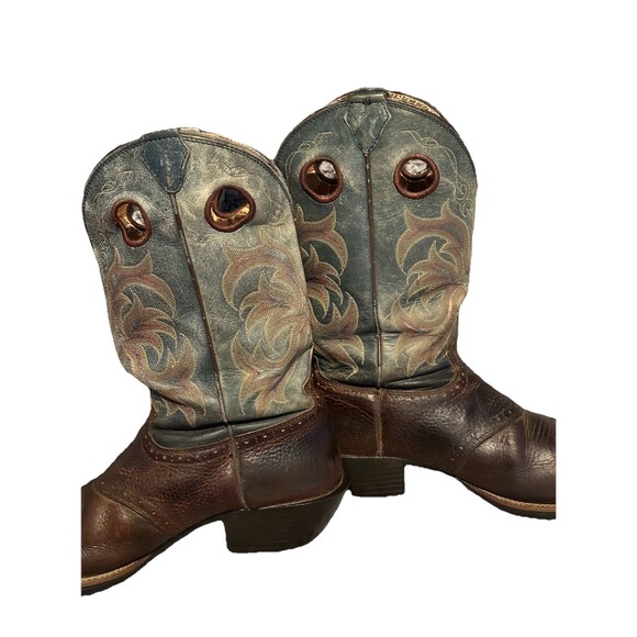 Justin Work Cowboy Boots 11D 2520 Square Toe Brown & Turquoise main image 8